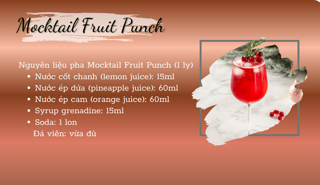 Nguyên liệu làm Mocktail Fruit Punch chuẩn quán