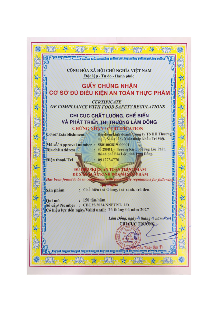 VSATTP - Chứng Nhận Vệ Sinh An Toàn Thực PhẩmCertificate Compliance With Food Safety Regulations