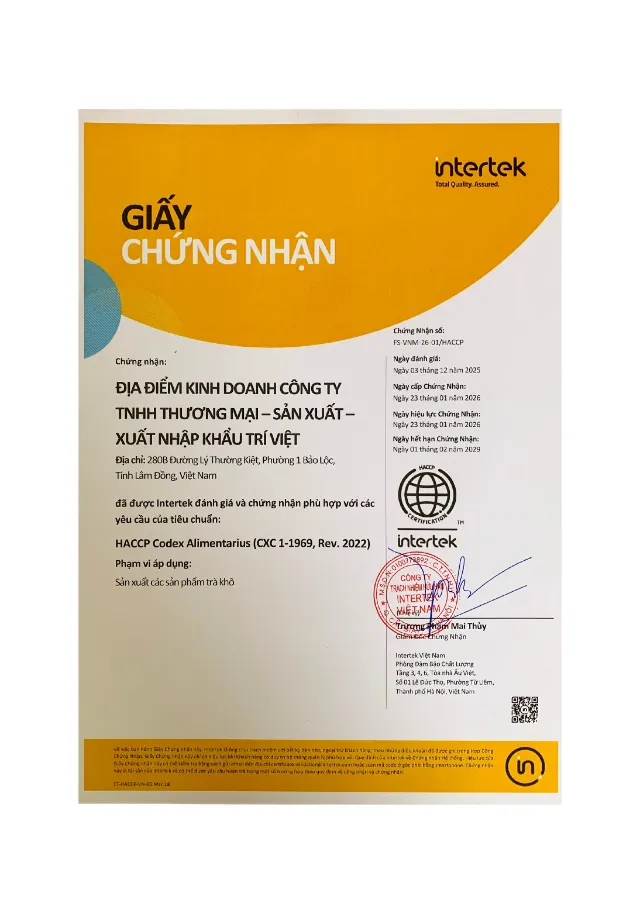 Chứng nhận tiêu chuẩn chất lượng Trà Trí Việt số 5